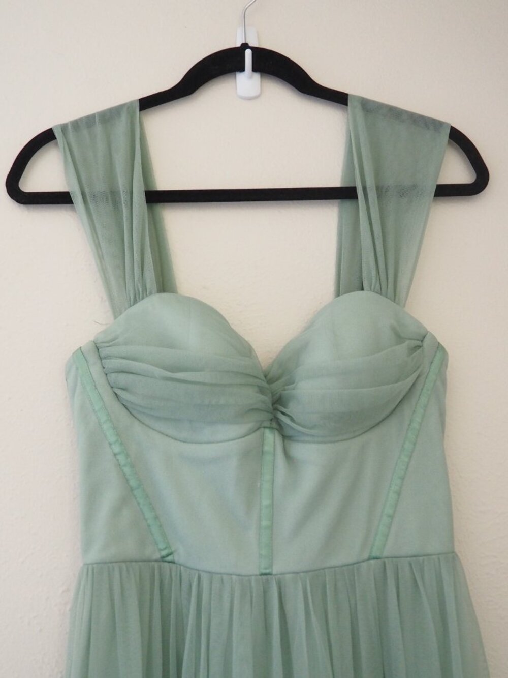 Lulus Sage Green Stunning Personality Mesh Off The Shoulder Maxi Dress sz S - Picture 8 of 11
